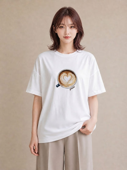 プリントTシャツ レディース カフェオレ 食べ物 フード イラスト 手描き風 帰省 ラフ 白T