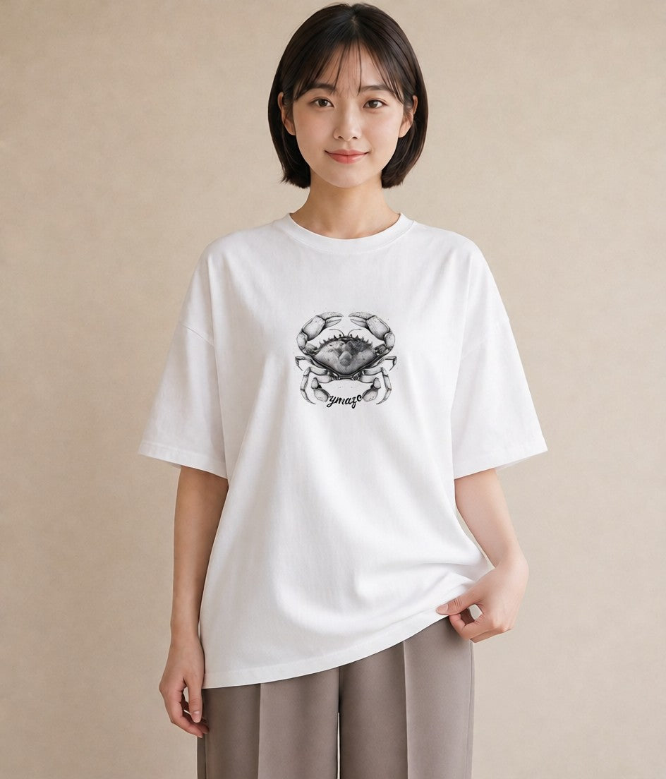 プリントTシャツ レディース カニ 海の生き物 海 イラスト フェミニン 女性 旅行用 白T