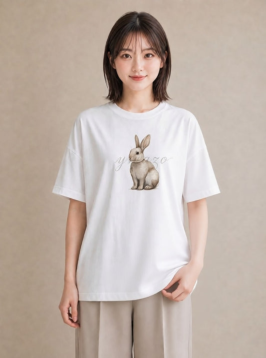 デザインTシャツ レディース ウサギ系野生 動物 アニマル イラスト ナチュラル 誕生日プレゼント 綿100 白T