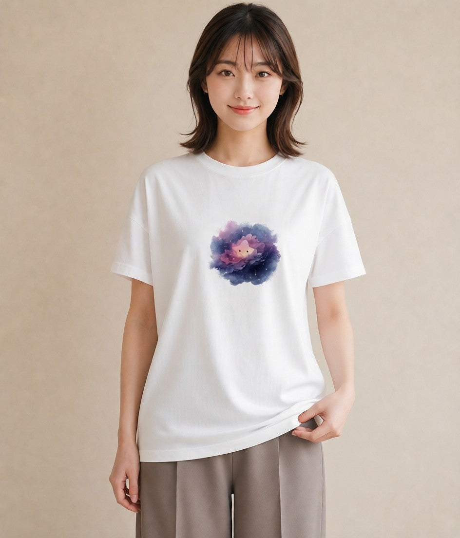 プリントTシャツ レディース 水瓶座 星空 宇宙 イラスト モード 20代 カジュアルコーデ 白T