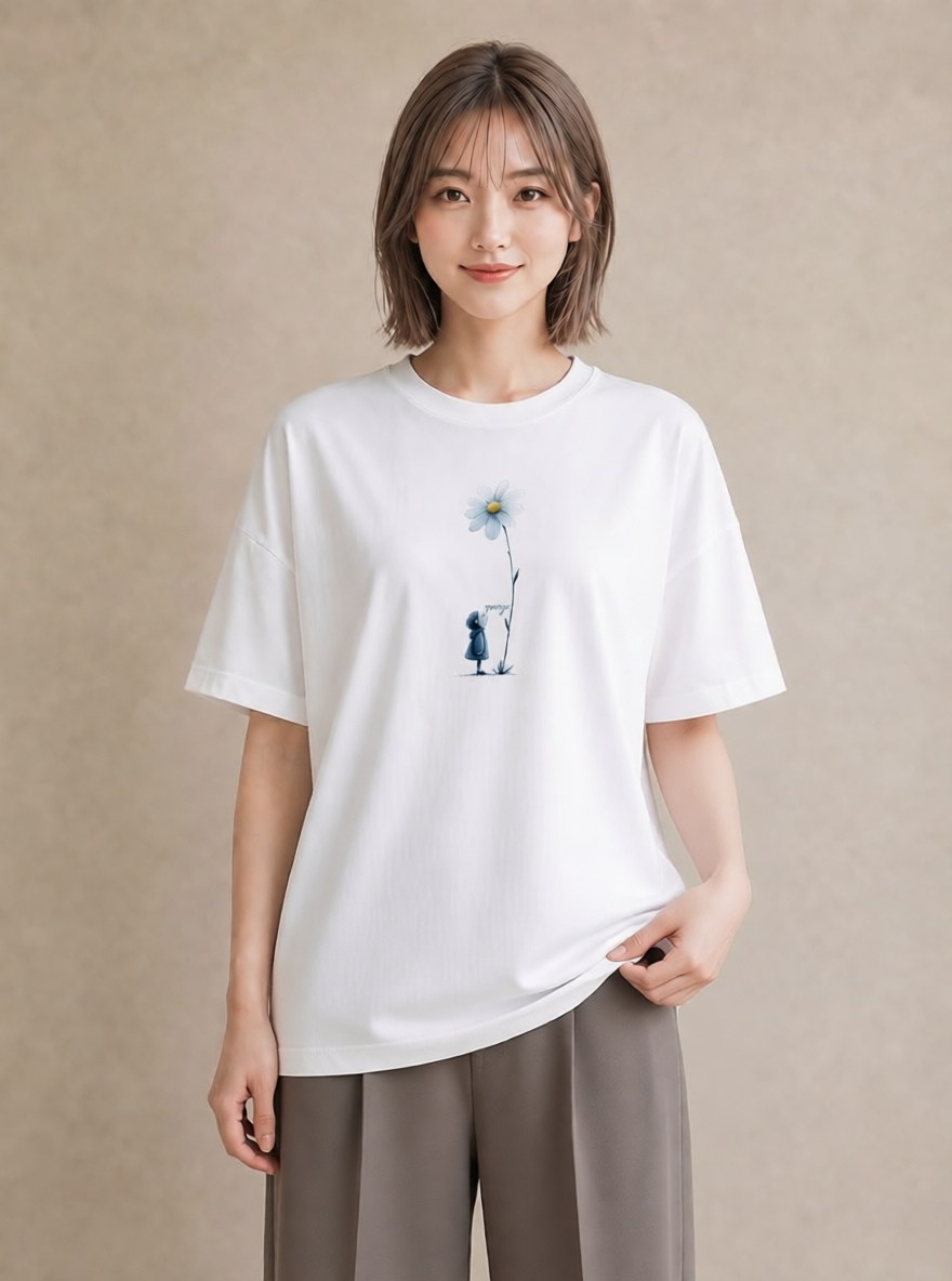 デザインTシャツ レディース マーガレット 花 花柄 イラスト ナチュラル 女子会 お揃い 白T