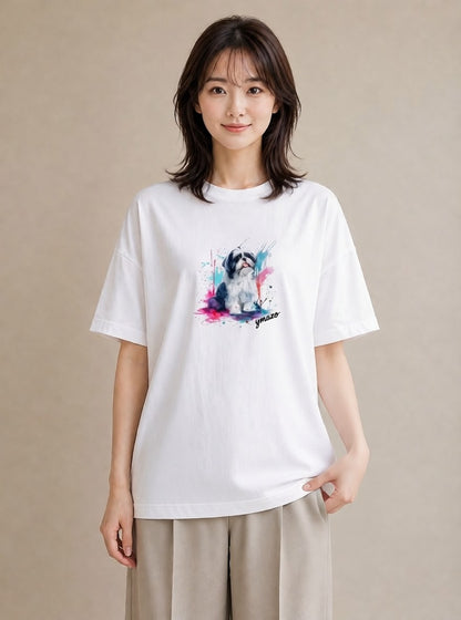 Tシャツ レディース 狆 犬 いぬ イラスト こなれ感 休日 ペアコーデ 白T