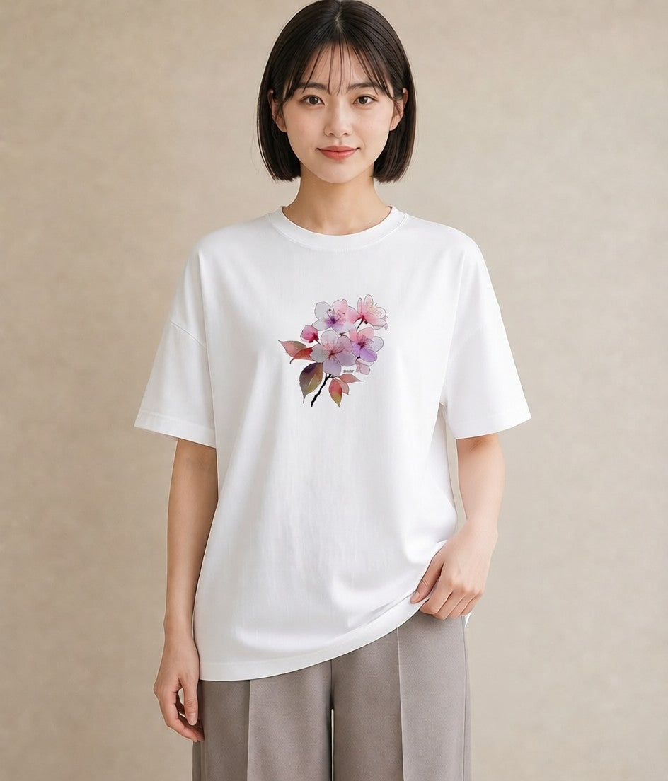 半袖Tシャツ レディース さくら 桜 サクラ 花 花柄 イラスト ユニーク 母娘コーデ 自分用 白T