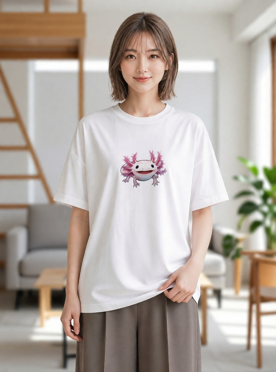グラフィックTシャツ レディース ウーパールーパー ペット 動物 イラスト こなれ感 夏コーデ 通学 白T