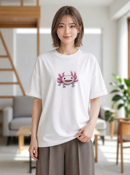グラフィックTシャツ レディース ウーパールーパー ペット 動物 イラスト こなれ感 夏コーデ 通学 白T