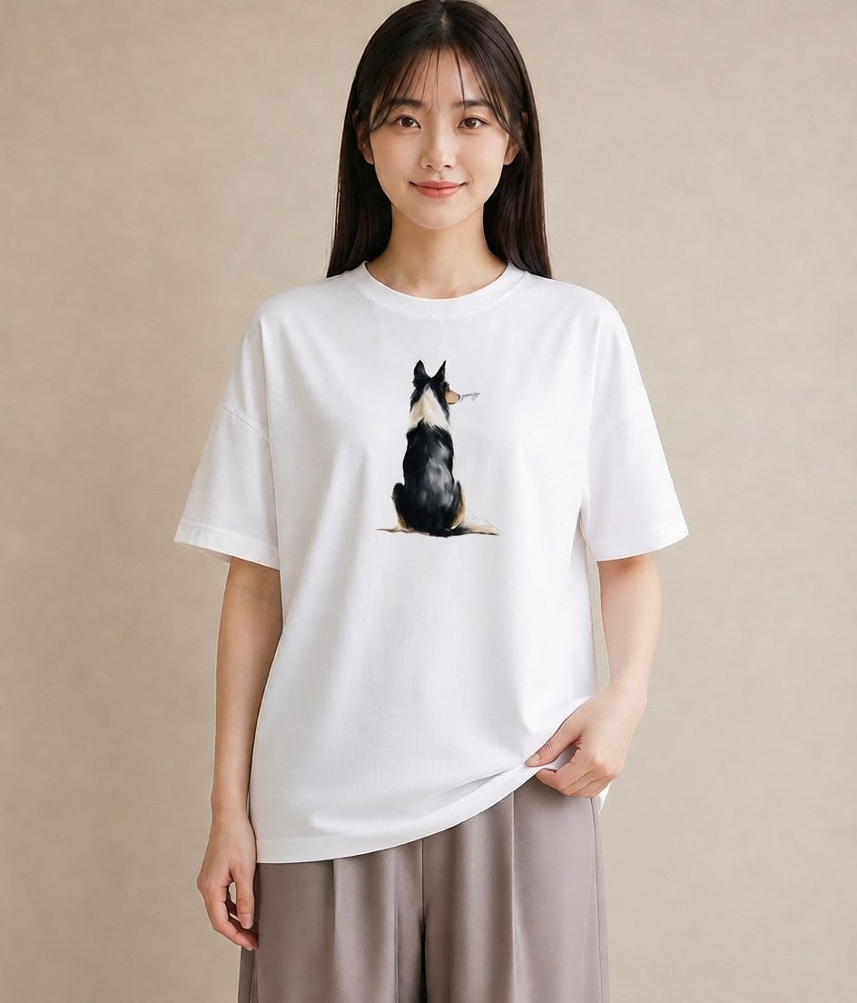 デザインTシャツ レディース ボーダーコリー 犬 いぬ イラスト シンプル 部屋着 女性向けギフト 白T