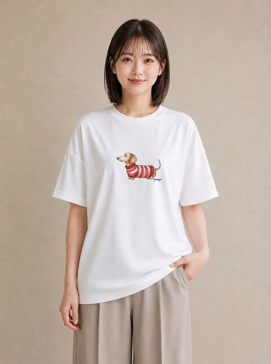 Tシャツ レディース ミニチュアダックスフンド 犬 いぬ イラスト ミニマル 姉妹 送別ギフト 白T