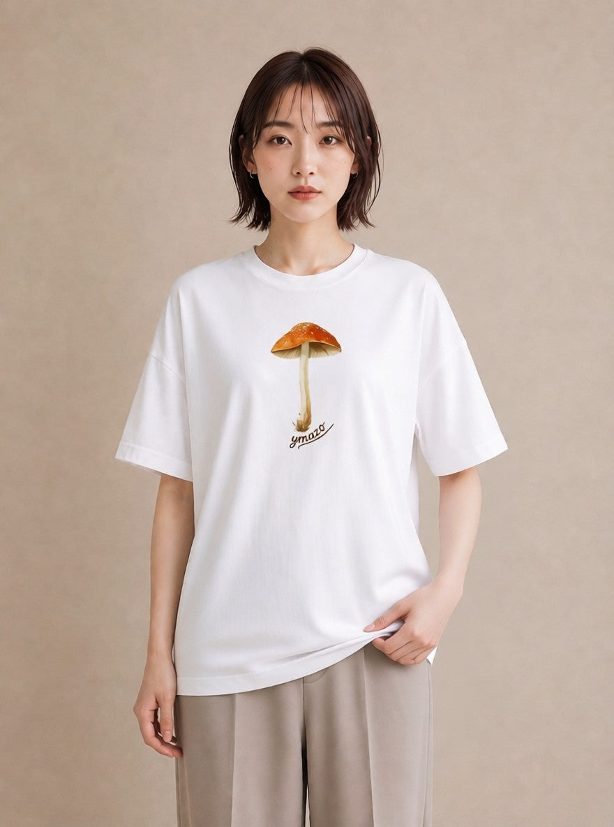 半袖Tシャツ レディース きのこ 植物 ボタニカル イラスト きれいめ お揃い 親子 白T