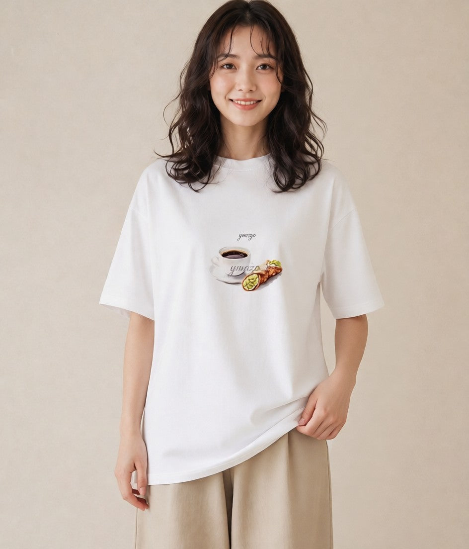グラフィックTシャツ レディース 食パン 食べ物 フード イラスト 旅行コーデ 在宅 公園 白T