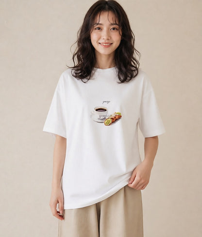 グラフィックTシャツ レディース 食パン 食べ物 フード イラスト 旅行コーデ 在宅 公園 白T