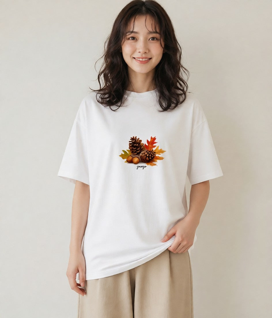 グラフィックTシャツ レディース どんぐり 植物 ボタニカル イラスト ポップ 旅行 母娘コーデ 白T