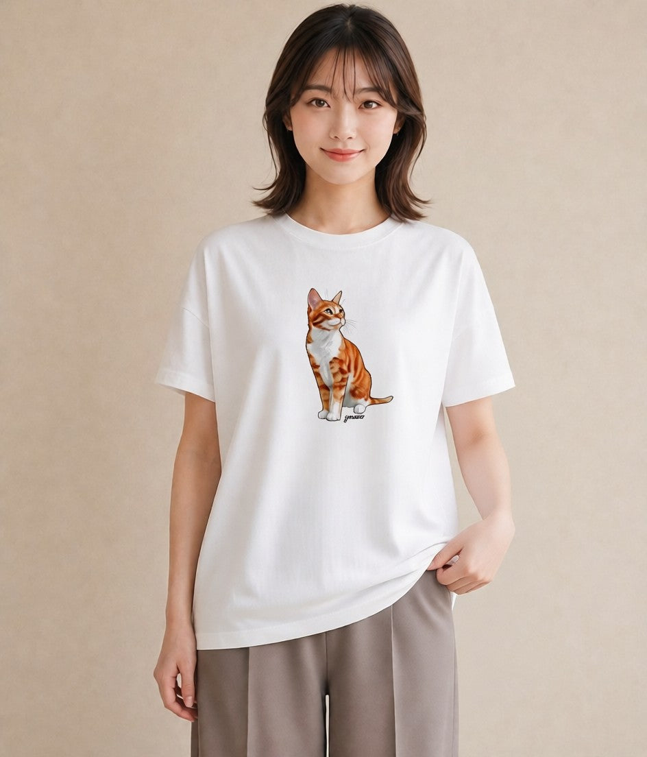 半袖Tシャツ レディース 猫 ねこ イラスト 抜け感 誕生日プレゼント 綿100 白T