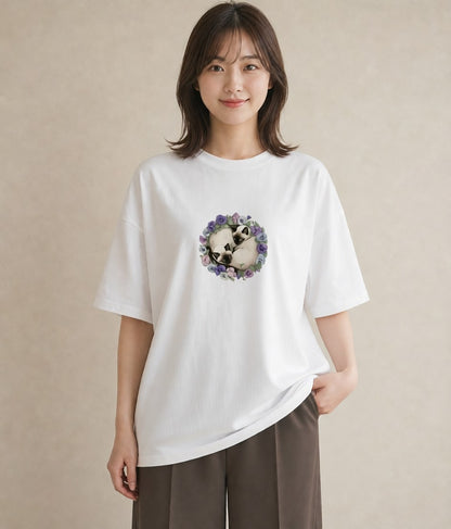Tシャツ レディース シャム柄 猫 ねこ イラスト ユニーク 女子会 お揃い 白T