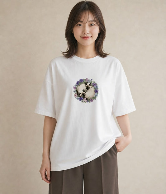 Tシャツ レディース シャム柄 猫 ねこ イラスト ユニーク 女子会 お揃い 白T