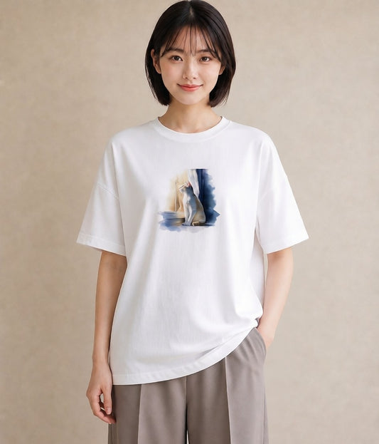 Tシャツ レディース シャム柄 猫 ねこ イラスト ポップ 普段着 週末コーデ 白T