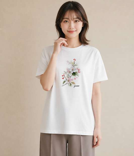 プリントTシャツ レディース さくら 桜 サクラ 花 花柄 イラスト 休日コーデ 帰省 ラフ 白T