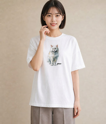 グラフィックTシャツ レディース 靴下猫 猫 ねこ イラスト お洒落 敬老の日 ホワイトデー 白T