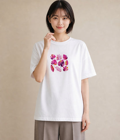 半袖Tシャツ レディース モンステラ 植物 ボタニカル イラスト ゆるかわ お出かけ 普段着 白T