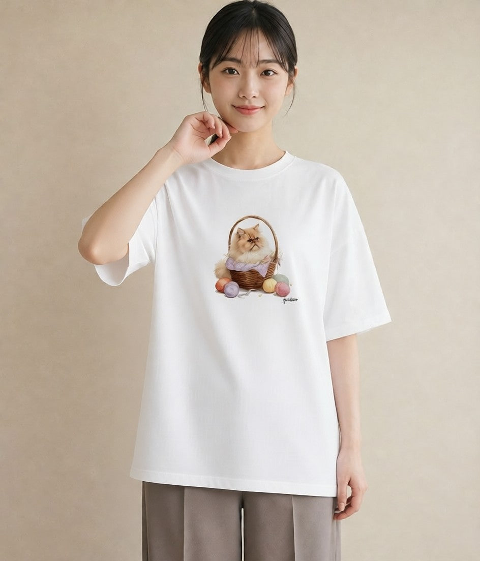 デザインTシャツ レディース ペルシャ 猫 ねこ イラスト 個性的 送別ギフト 通勤 白T