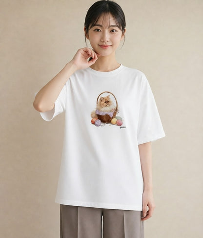 デザインTシャツ レディース ペルシャ 猫 ねこ イラスト 個性的 送別ギフト 通勤 白T