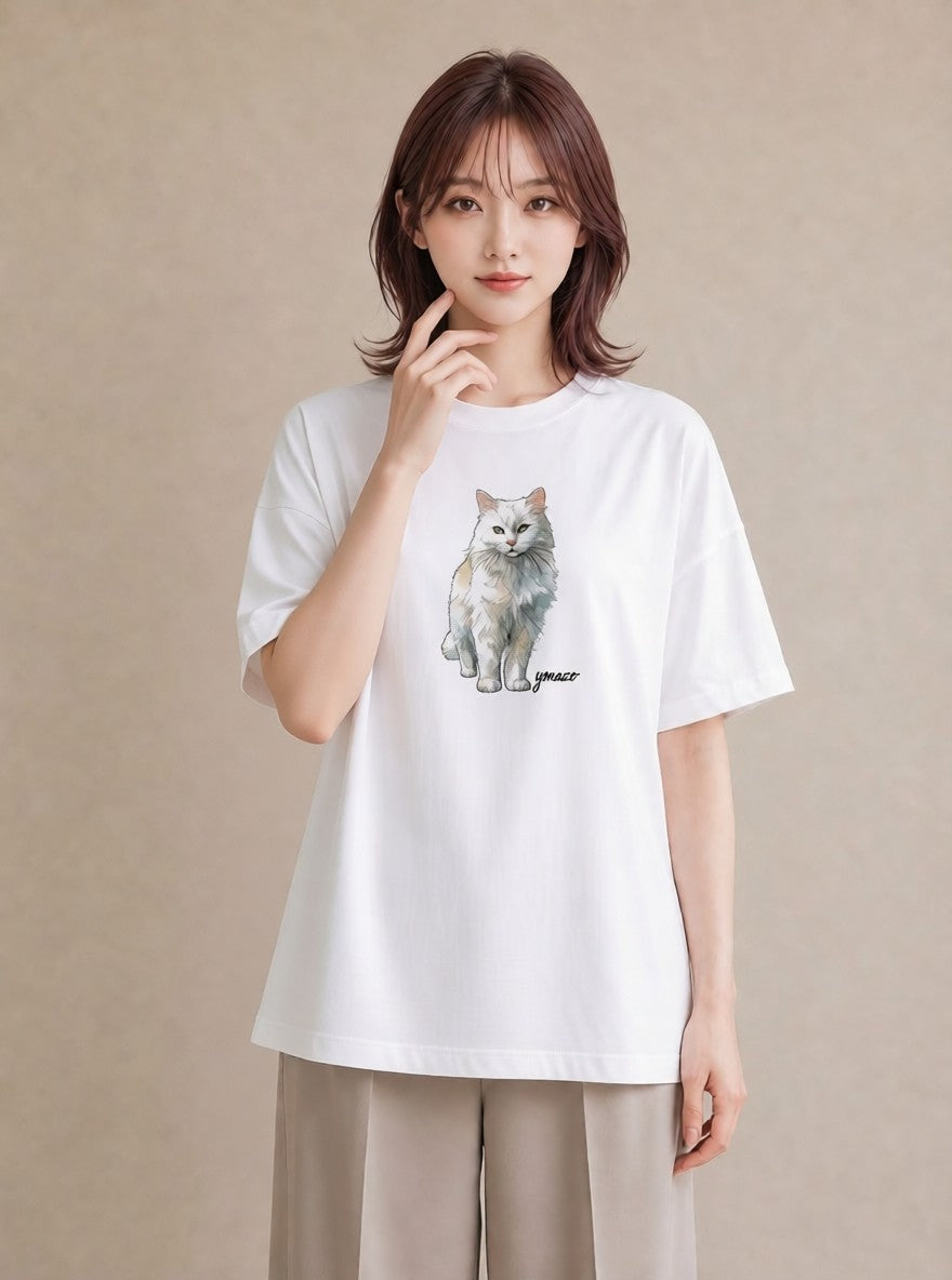 Tシャツ レディース スコティッシュフォールド 猫 ねこ イラスト 敬老の日 ホワイトデー 白T