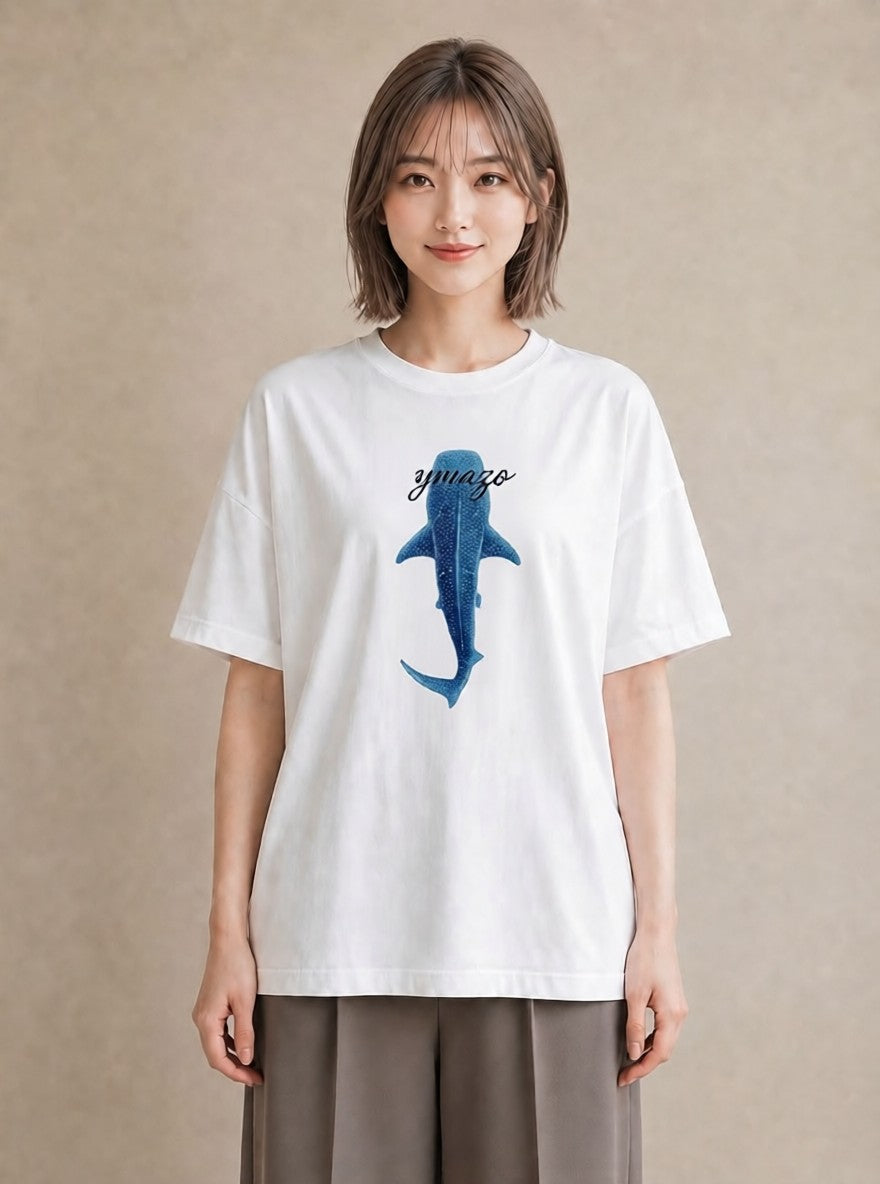 プリントTシャツ レディース サメ 海の生き物 海 イラスト ガーリー カフェ服 クリスマス 白T