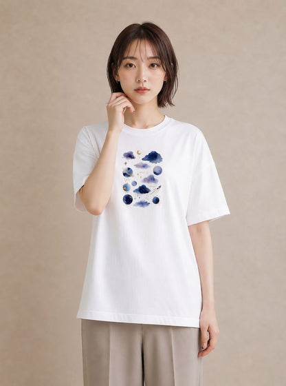 グラフィックTシャツ レディース 水瓶座 星空 宇宙 イラスト レトロ 女性 旅行用 白T