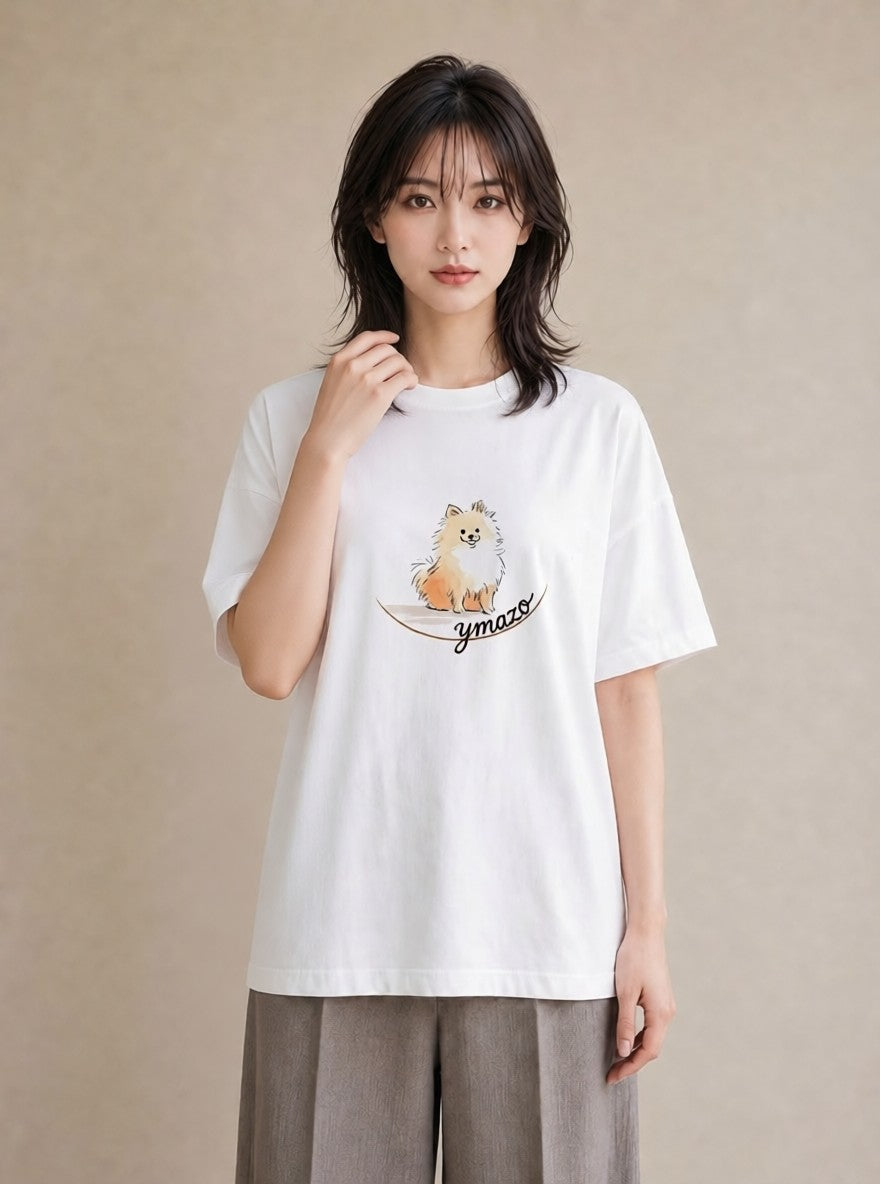 デザインTシャツ レディース ポメラニアン ポメ 犬 いぬ イラスト ミニマル 20代 カジュアルコーデ 白T