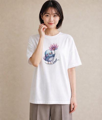 グラフィックTシャツ レディース 桜文鳥 ペット 動物 イラスト 手描き風 在宅 公園 白T
