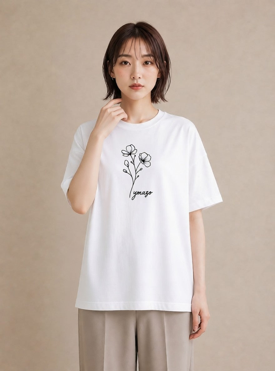 半袖Tシャツ レディース 小花 花 フラワー イラスト ユニーク ペアコーデ 秋コーデ 白T