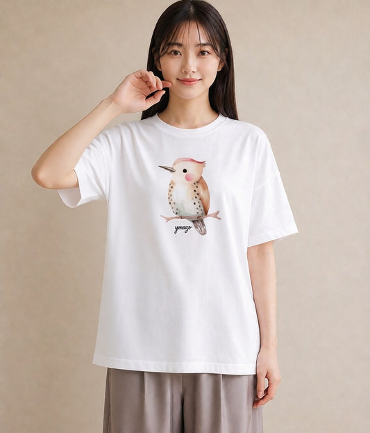 半袖Tシャツ レディース インコ ペット 動物 イラスト 抜け感 ミセス 春コーデ 白T