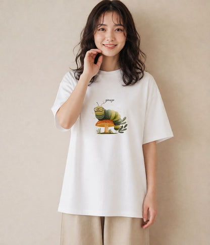 Tシャツ レディース ホタル 昆虫 虫 イラスト アート風 海 カフェ巡り 白T