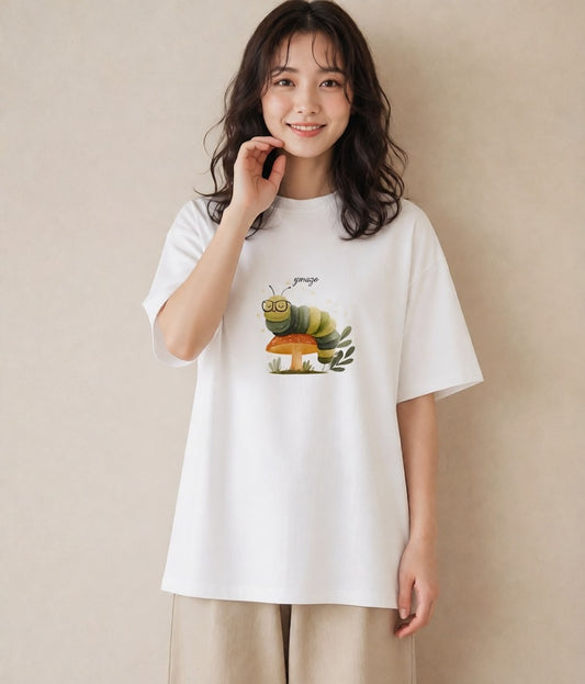 Tシャツ レディース ホタル 昆虫 虫 イラスト アート風 海 カフェ巡り 白T