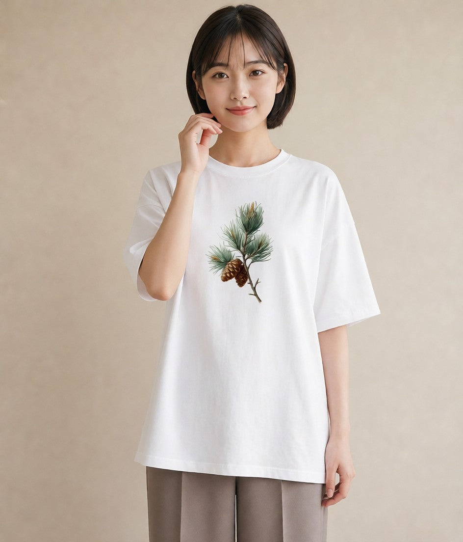 半袖Tシャツ レディース 松ぼっくり 植物 ボタニカル イラスト 北欧風 ギフト 母の日 白T