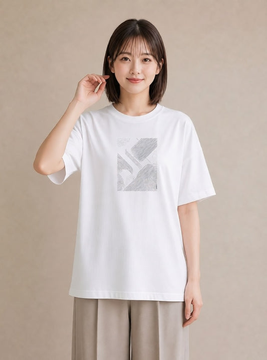 デザインTシャツ レディース 幾何学 ミニマル ジオメトリック イラスト ラフカジュアル 週末コーデ 敬老の日 白T