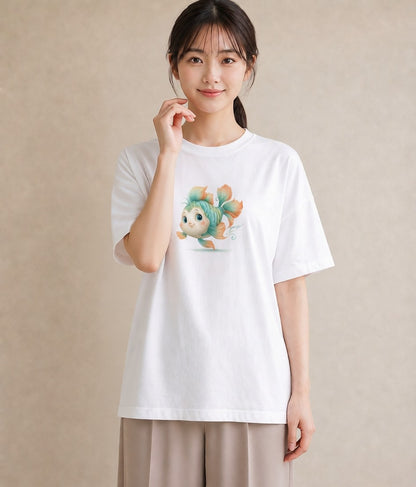 半袖Tシャツ レディース カクレクマノミ 海の生き物 海 イラスト こなれ感 ママ カフェ服 白T