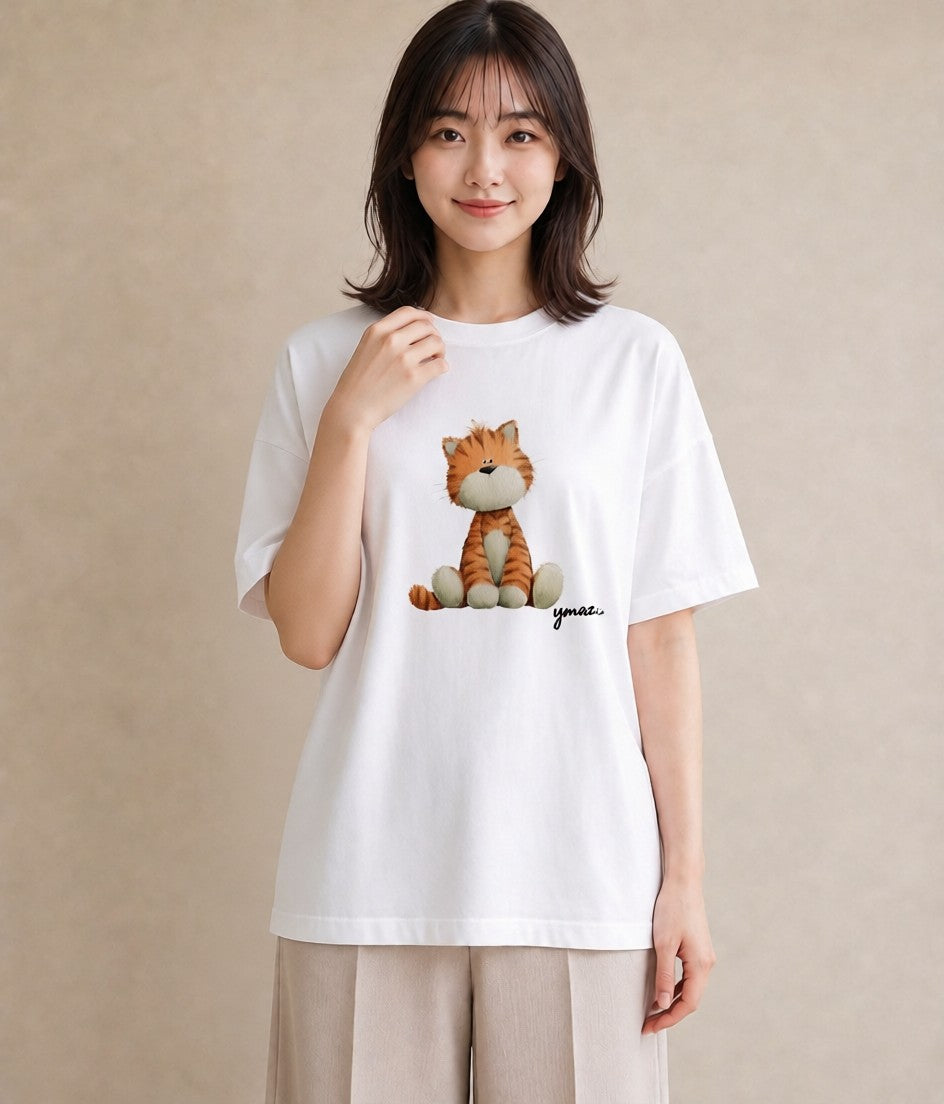 半袖Tシャツ レディース とら 動物 アニマル イラスト 抜け感 綿100 デート 白T
