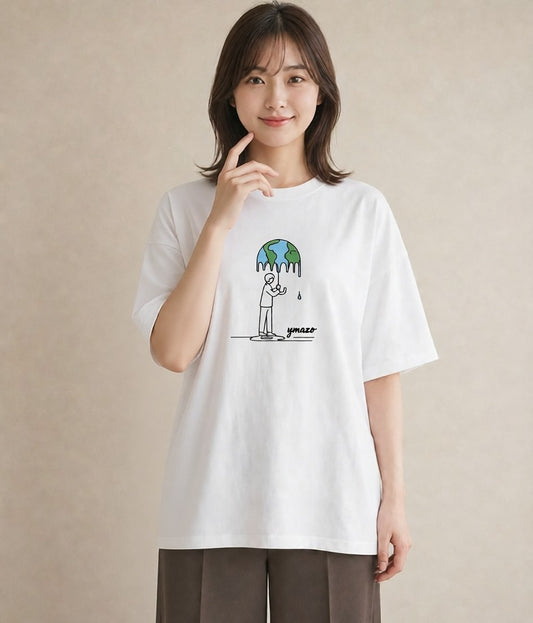 半袖Tシャツ レディース 窓辺の雨 雨の日 窓 ナチュラル アンティーク イラスト ポップ 在宅 公園 白T