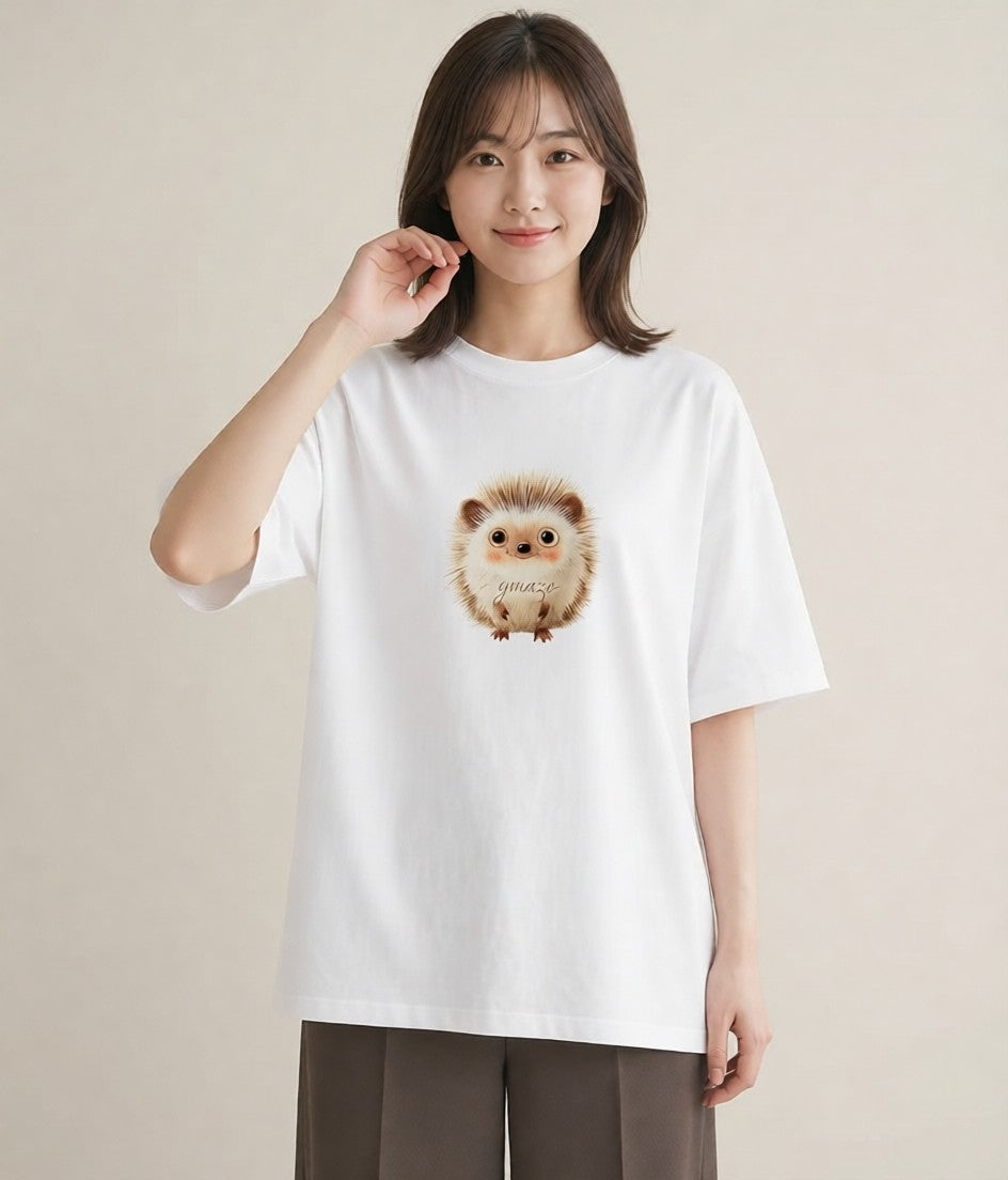 半袖Tシャツ レディース ハリネズミ ペット 動物 イラスト ニュアンス 女性 旅行用 白T