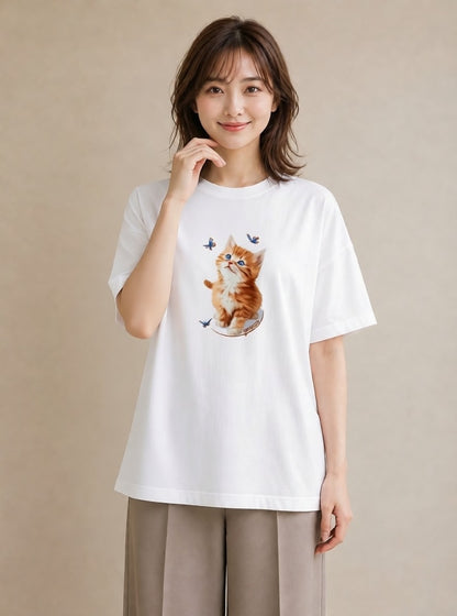 半袖Tシャツ レディース ソマリ 猫 ねこ イラスト フェミニン 女子会 お揃い 白T