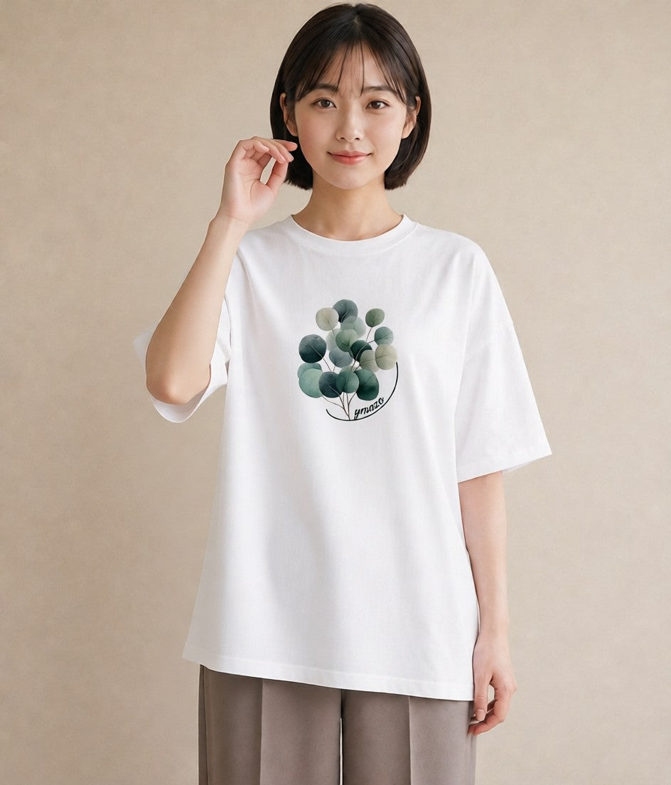 プリントTシャツ レディース 観葉植物 植物 ボタニカル イラスト 上品 自分用 ルームウェア 白T