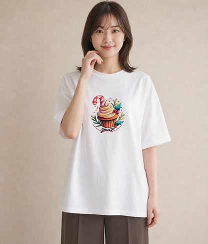 プリントTシャツ レディース マフィン 食べ物 フード イラスト 線画 ママ カフェ服 白T