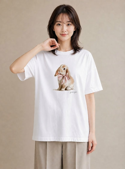 Tシャツ レディース ミニうさぎ ペット 動物 イラスト 普段使い 敬老の日 ホワイトデー 白T