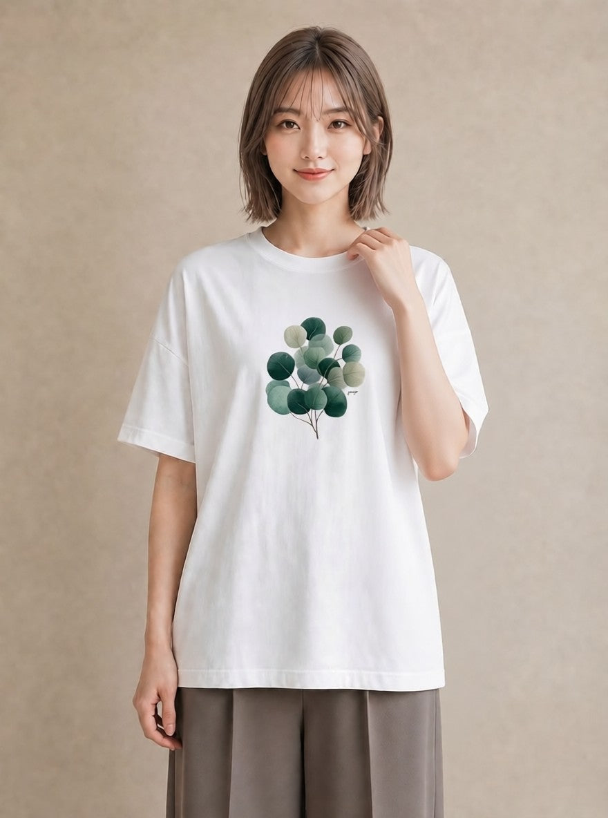プリントTシャツ レディース 葉っぱ 植物 ボタニカル イラスト シンプル デイリーウェア 休日 白T