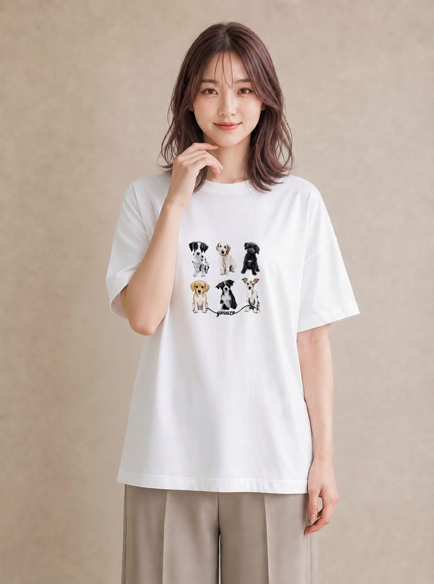 グラフィックTシャツ レディース ミックス犬 犬 いぬ イラスト 水彩風 ビーチ デイリーウェア 白T