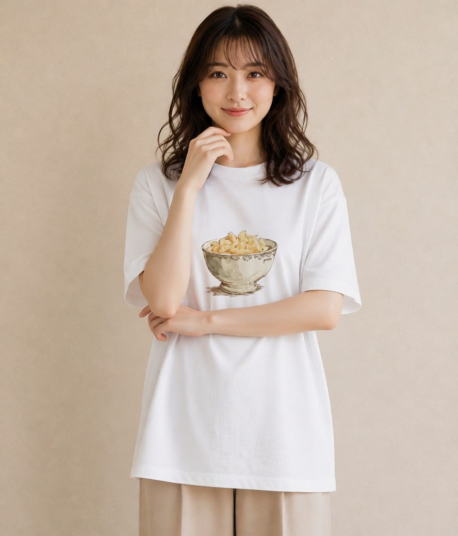 半袖Tシャツ レディース ポップコーン 食べ物 フード イラスト 可愛い 旅行 母娘コーデ 白T