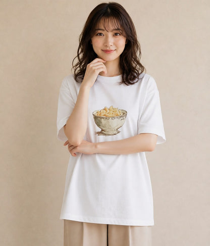 半袖Tシャツ レディース ポップコーン 食べ物 フード イラスト 可愛い 旅行 母娘コーデ 白T