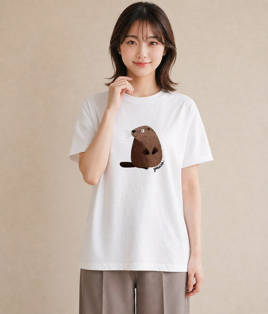 プリントTシャツ レディース カワウソ 動物 アニマル イラスト 北欧風 公園 ママ 白T