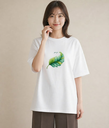 Tシャツ レディース 新緑 植物 ボタニカル イラスト アート風 春コーデ 姉妹 白T