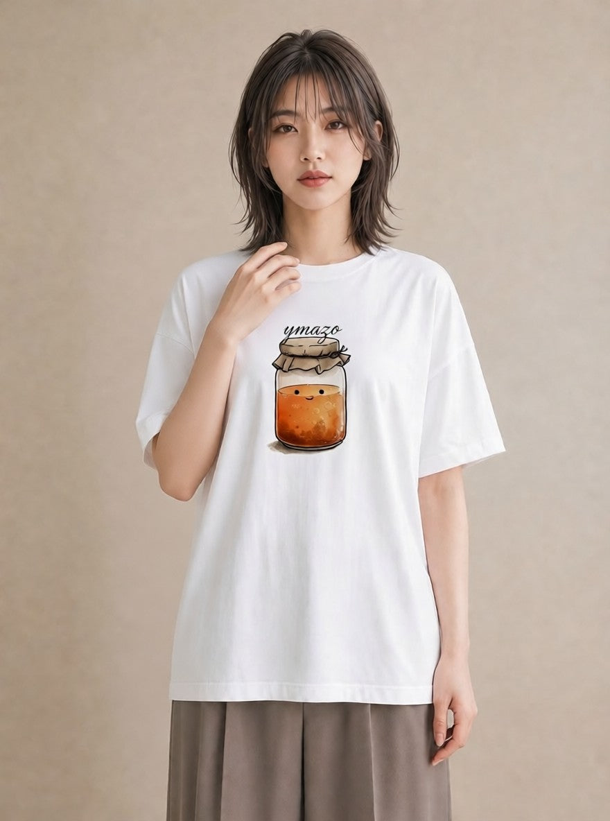 Tシャツ レディース ハニー 食べ物 フード イラスト シンプル 春服 ミセス 白T